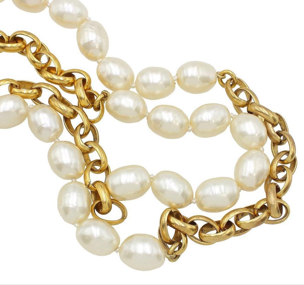 Chanel CC Logo Faux Pearl Long Chain Necklace — view 3