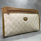 Gucci GG Clutch Beige Leather Logo Second