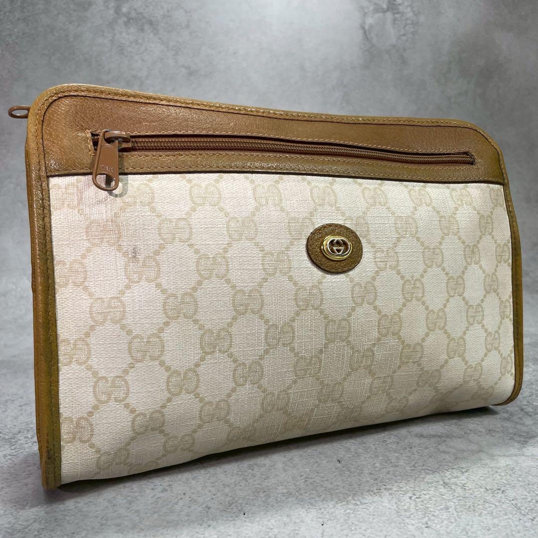 Gucci GG Clutch Beige Leather Logo Second