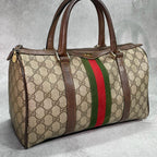 Gucci GG Sherry Line Boston Bag Brown Leather