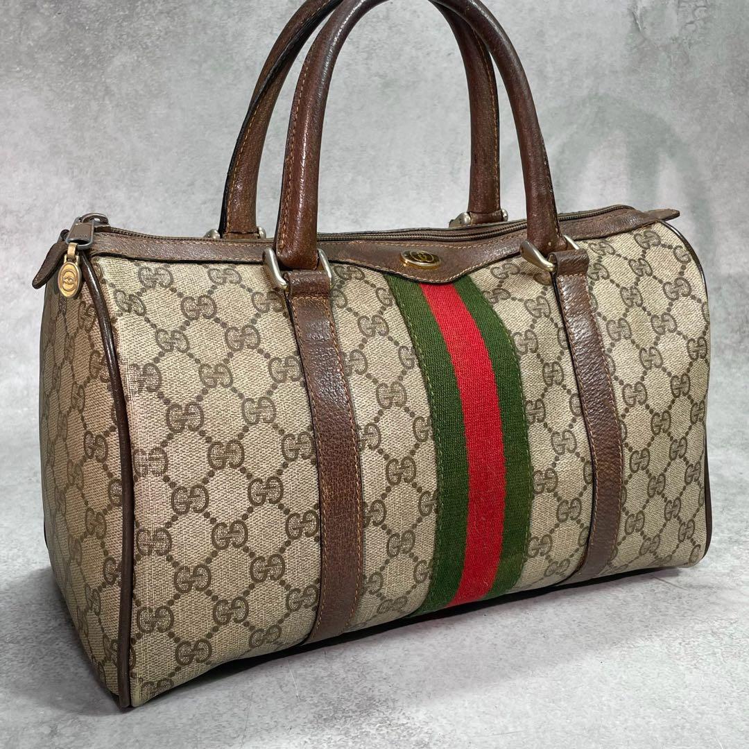 Gucci GG Sherry Line Boston Bag Brown Leather