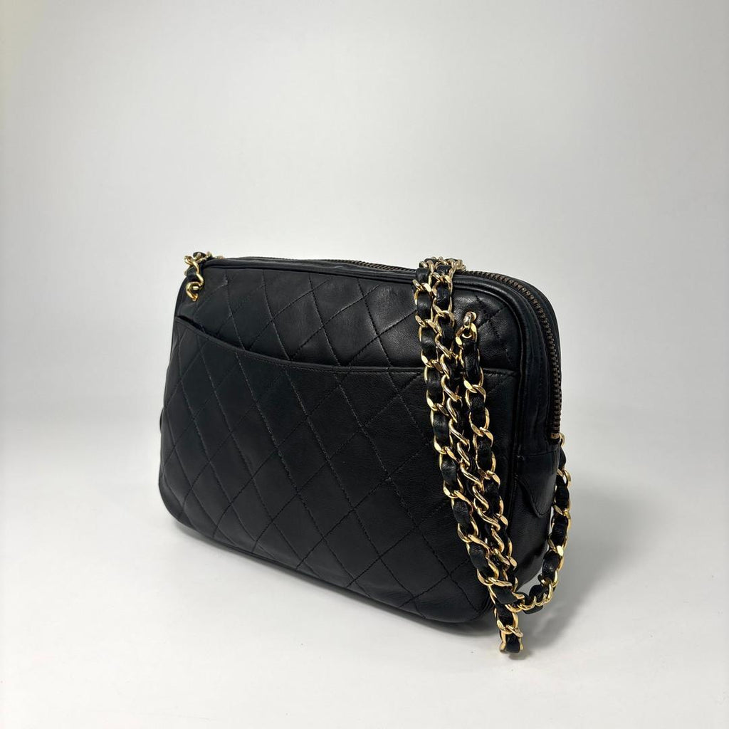 Chanel Quilted Lambskin Chain Shoulder Bag Black — view 2