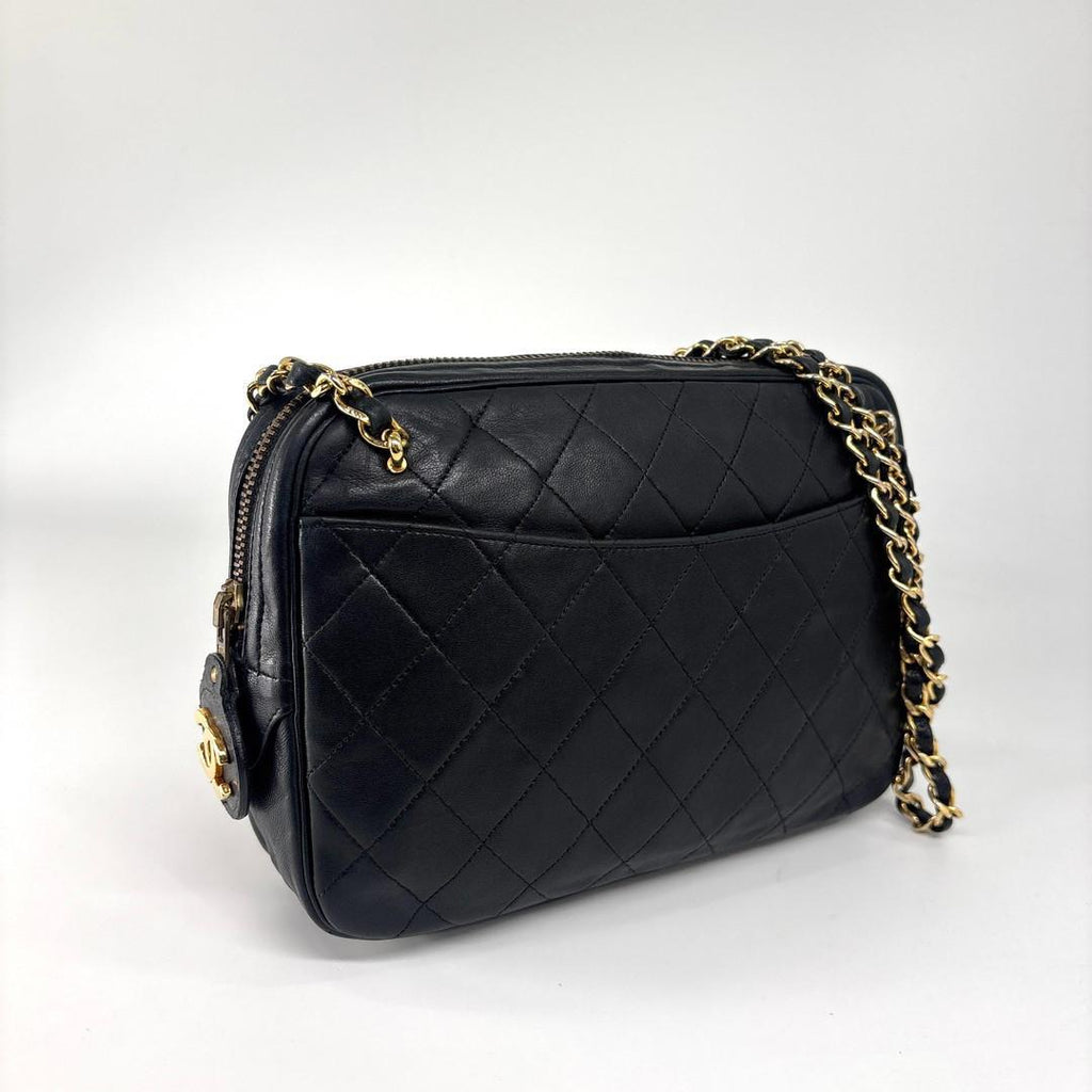 Chanel Quilted Lambskin Chain Shoulder Bag Black — view 3