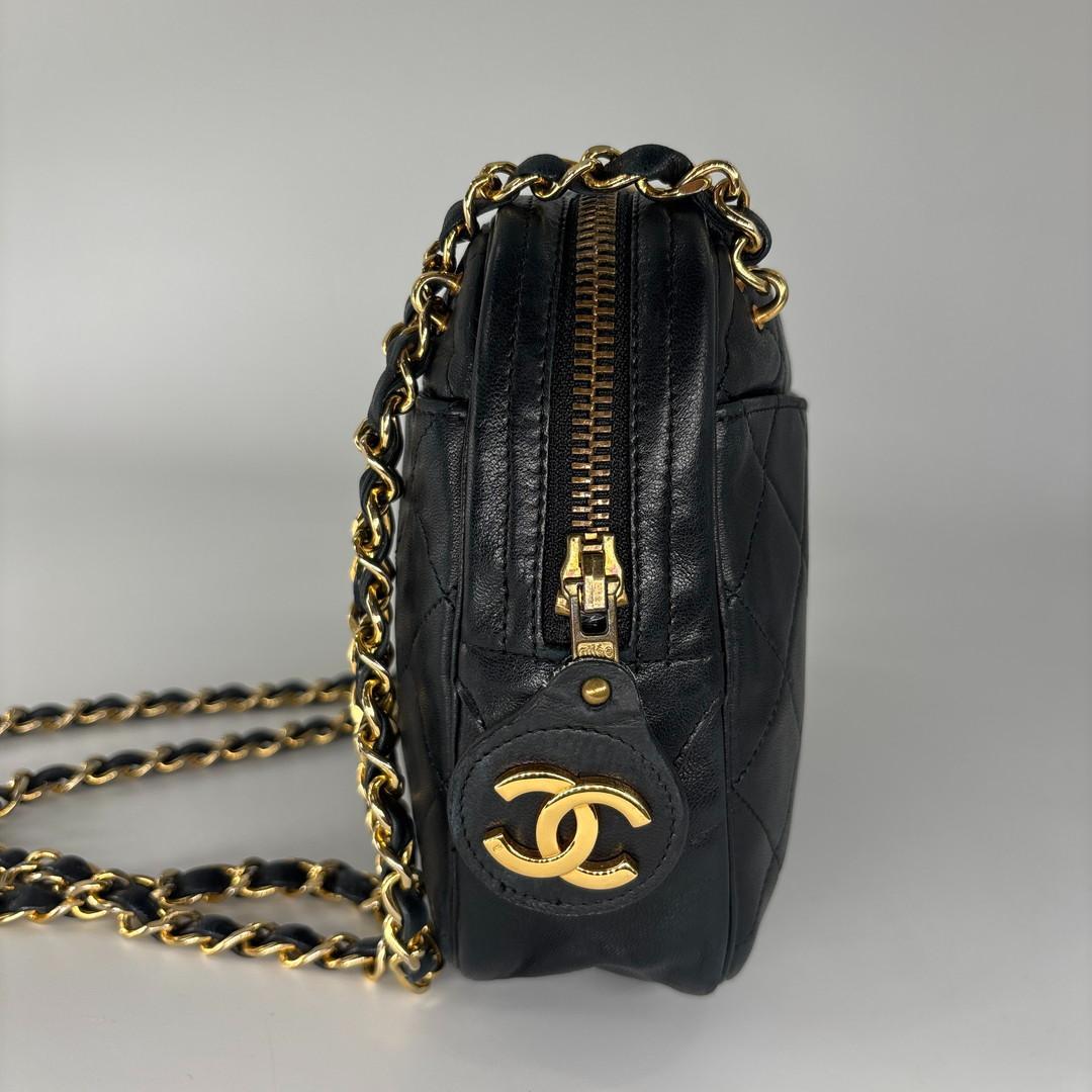 Chanel Quilted Lambskin Chain Shoulder Bag Black — view 4