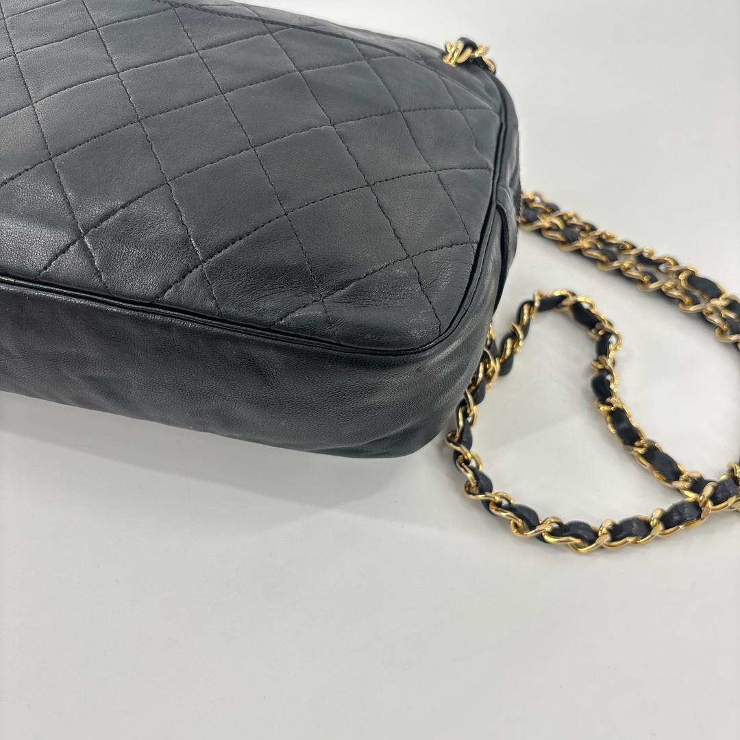 Chanel Quilted Lambskin Chain Shoulder Bag Black — view 6