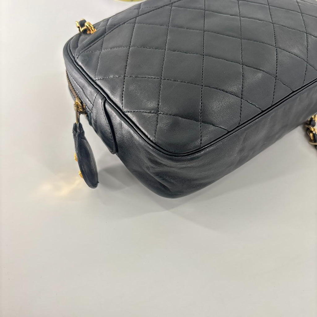 Chanel Quilted Lambskin Chain Shoulder Bag Black — view 7