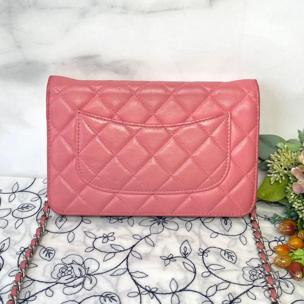 Chanel Chain Wallet Quilted Pink Silver Shoulder — view 2