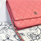 Chanel Chain Wallet Quilted Pink Silver Shoulder — view 3