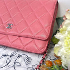 Chanel Chain Wallet Quilted Pink Silver Shoulder — view 4