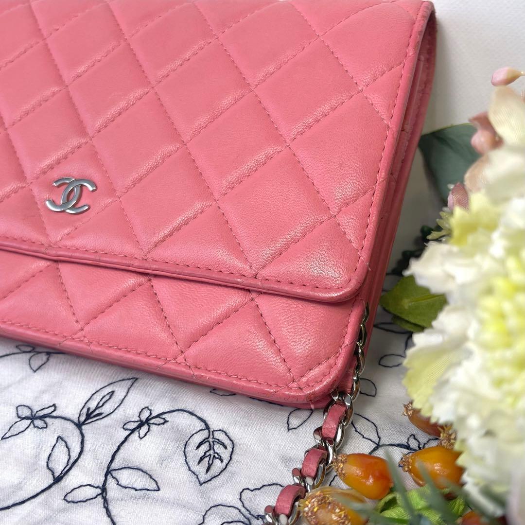 Chanel Chain Wallet Quilted Pink Silver Shoulder — view 4