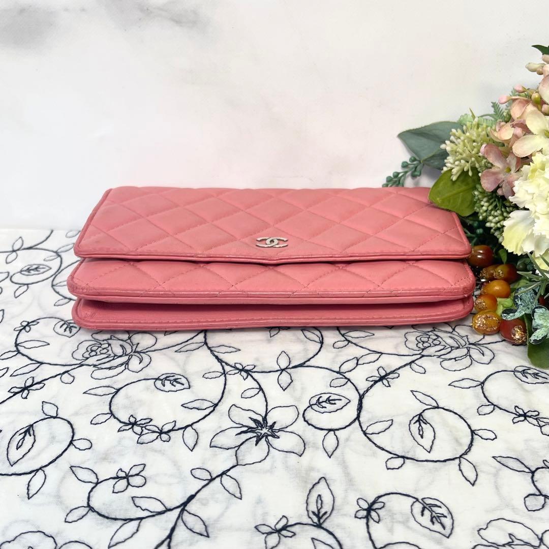 Chanel Chain Wallet Quilted Pink Silver Shoulder — view 7