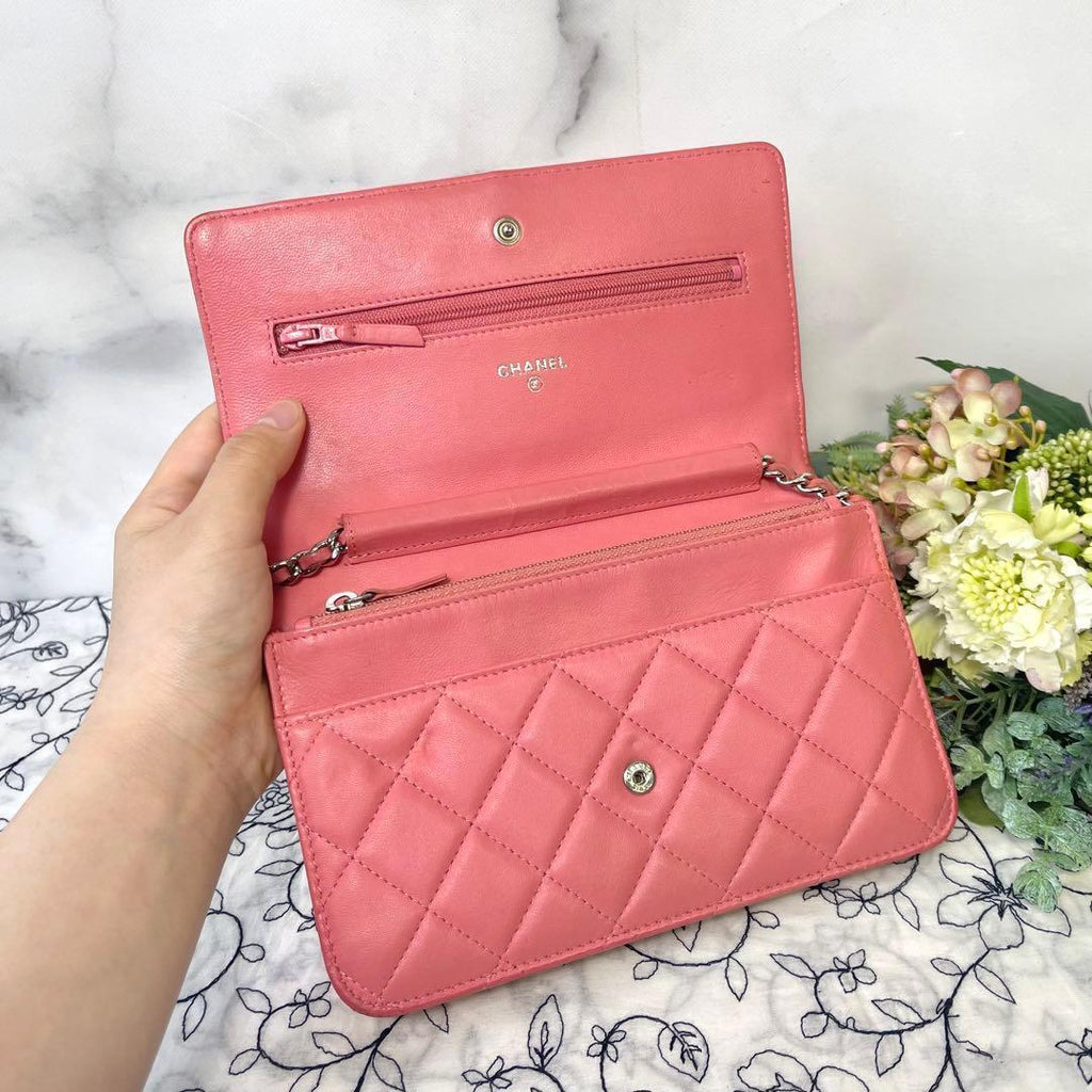 Chanel Chain Wallet Quilted Pink Silver Shoulder — view 8