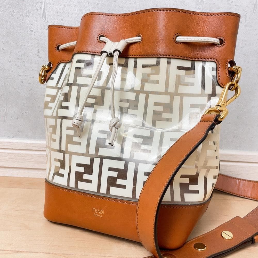 Fendi Montresor Zucca Pattern Clear Drawstring Bucket Bag Leather