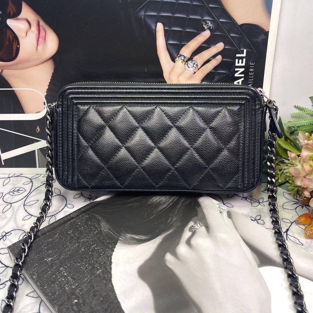 Chanel Chain Wallet Caviar Leather Boy Shoulder — view 3