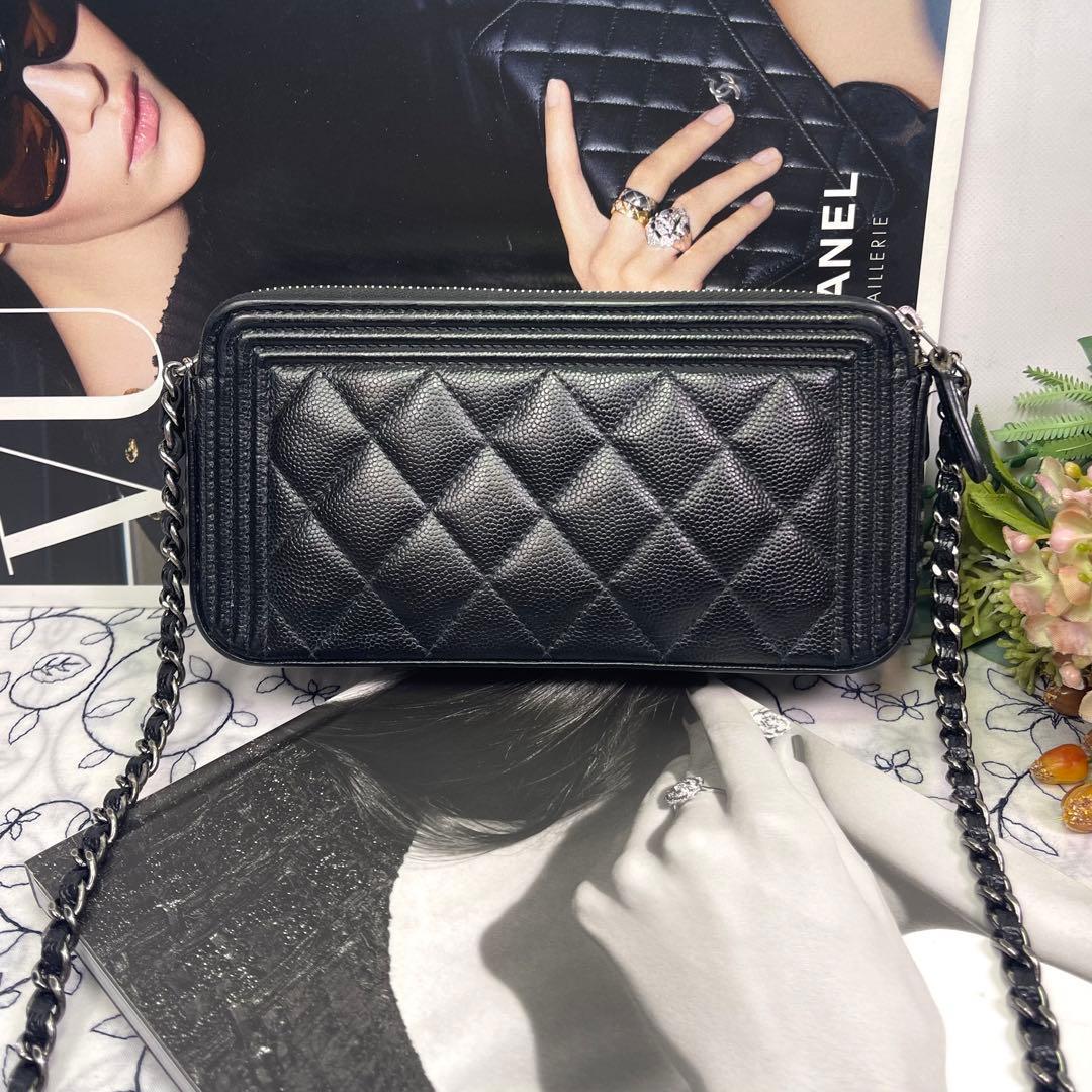 Chanel Chain Wallet Caviar Leather Boy Shoulder — view 3