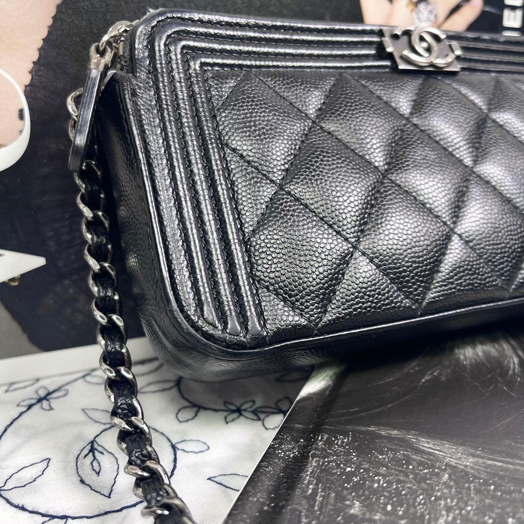 Chanel Chain Wallet Caviar Leather Boy Shoulder — view 4