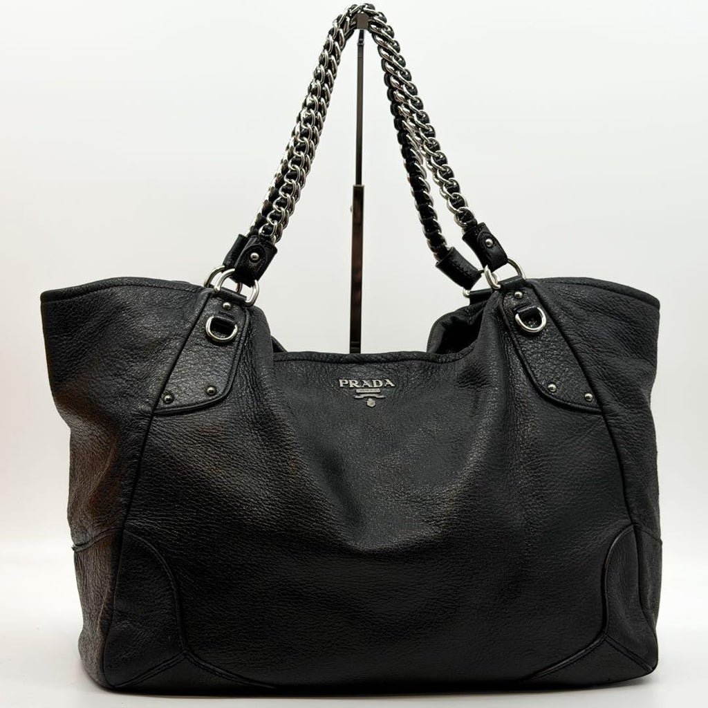 Prada Vitello Daino Leather Chain Hobo Handbag Triangle — view 2