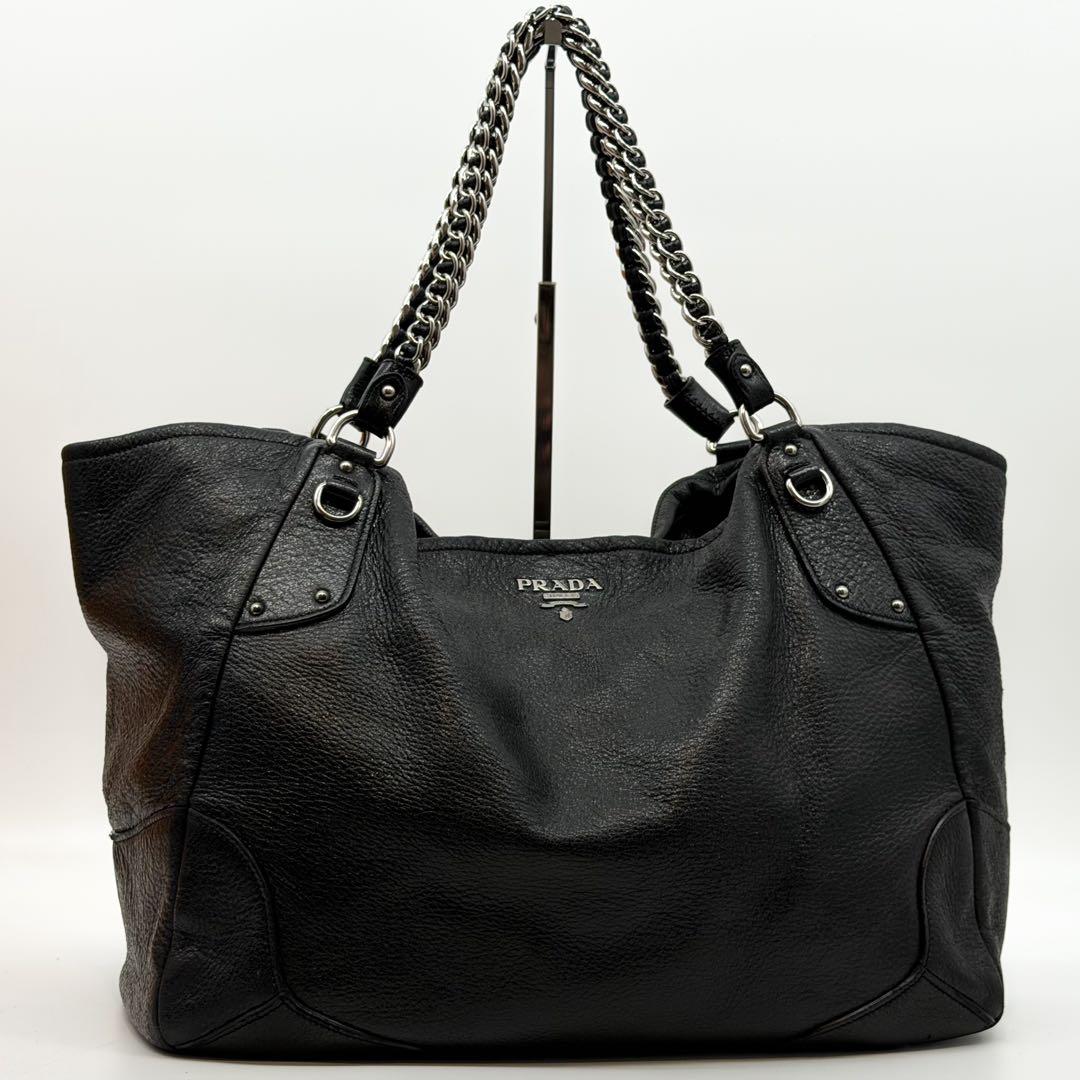 Prada Vitello Daino Leather Chain Hobo Handbag Triangle — view 2