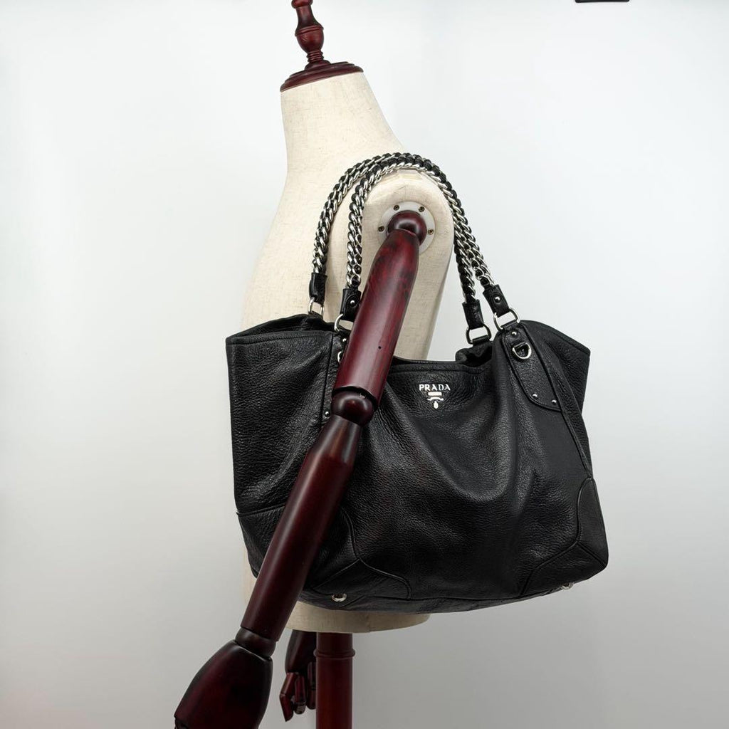 Prada Vitello Daino Leather Chain Hobo Handbag Triangle — view 4