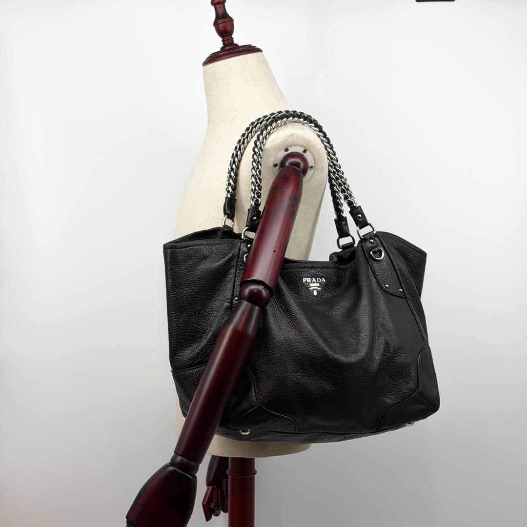 Prada Vitello Daino Leather Chain Hobo Handbag Triangle — view 4