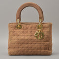 Dior Lady Cannage Handbag Nylon Brown Beige