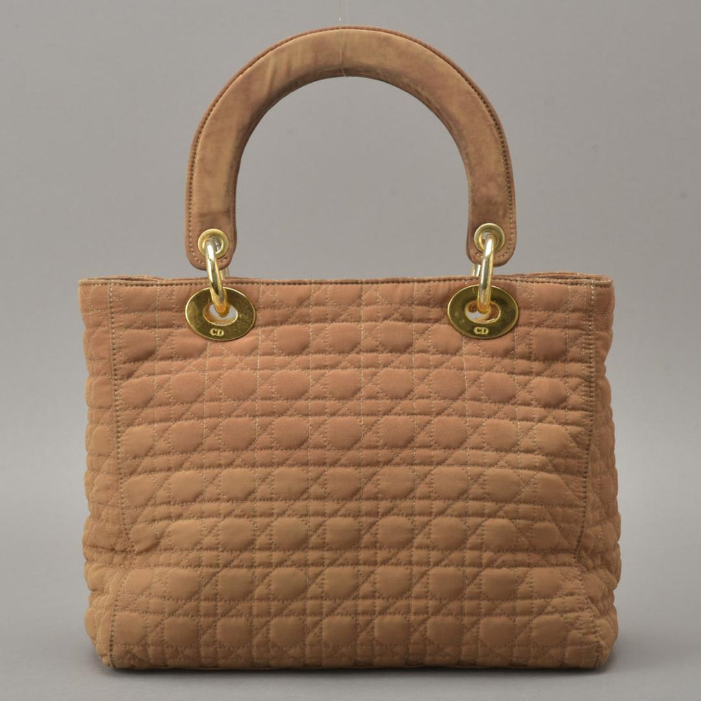 Dior Lady Cannage Handbag Nylon Brown Beige — view 3