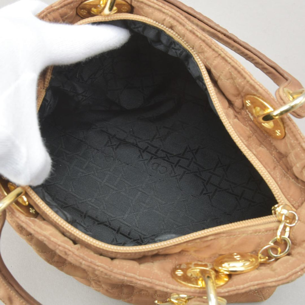 Dior Lady Cannage Handbag Nylon Brown Beige — view 8