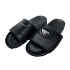Prada Nappa Leather Triangle Plate Logo Sandals Black — view 2