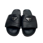 Prada Nappa Leather Triangle Plate Logo Sandals Black — view 3