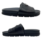 Prada Nappa Leather Triangle Plate Logo Sandals Black — view 5