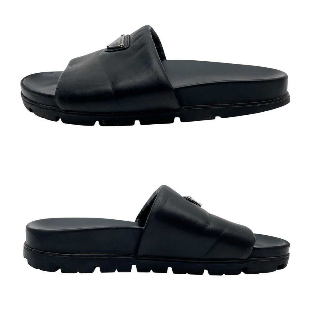 Prada Nappa Leather Triangle Plate Logo Sandals Black — view 6