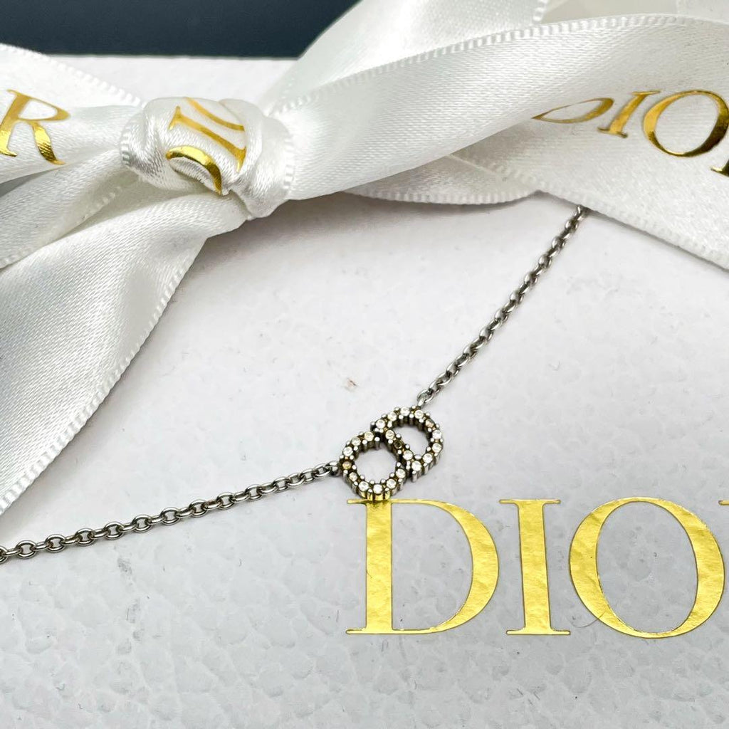 Dior Clair D Lune CD Logo Necklace Rhinestone