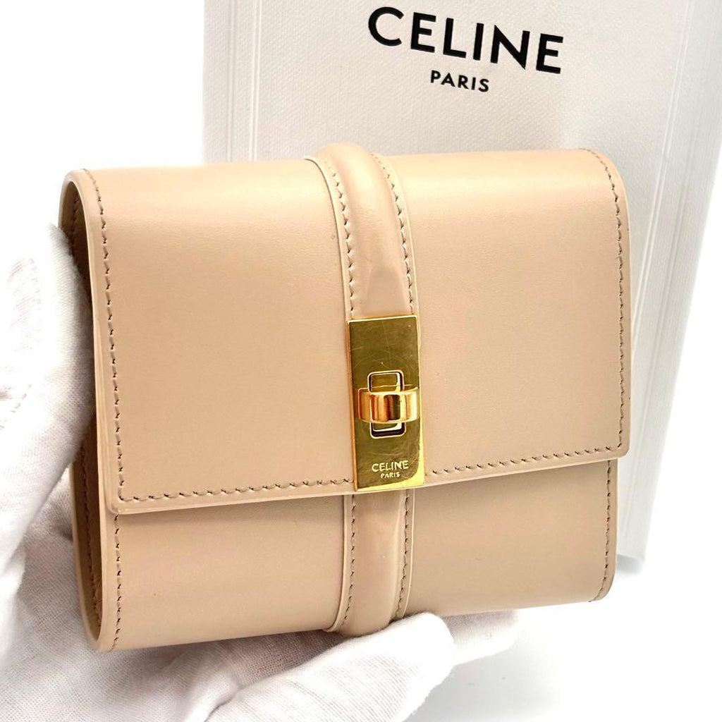 Celine Wallet Small Beige Leather
