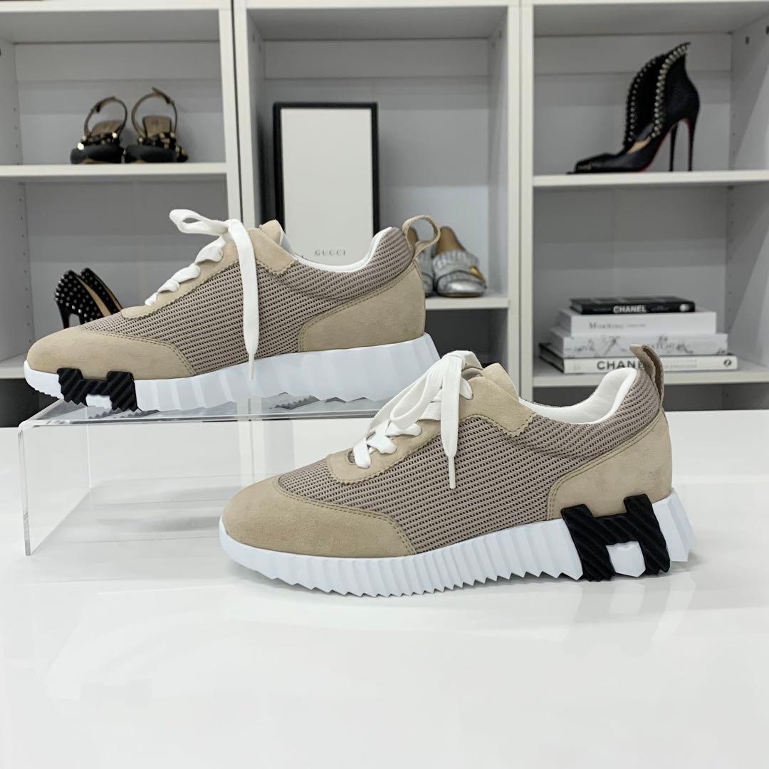 Hermes Bouncing Fabric Suede Sneakers Beige — view 2