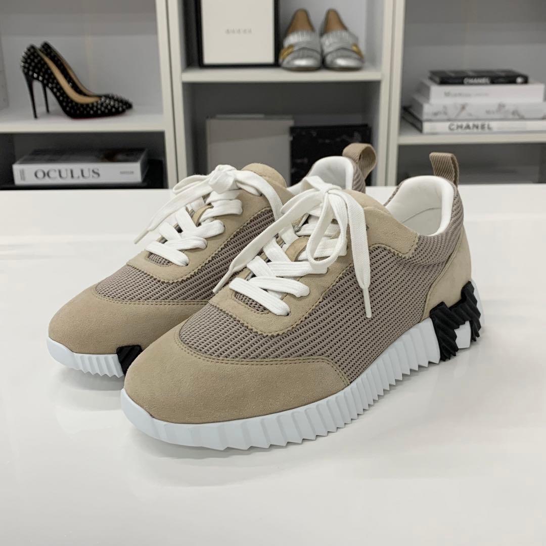 Hermes Bouncing Fabric Suede Sneakers Beige — view 3