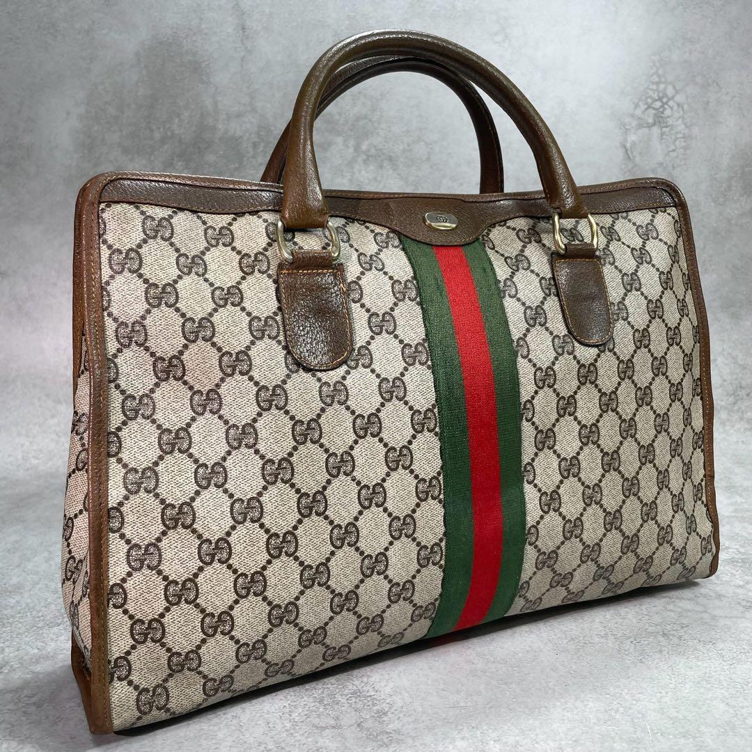 Gucci GG Sherry Line Tote Bag Brown Leather Logo