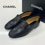 Chanel CC Logo Leather Loafers Black