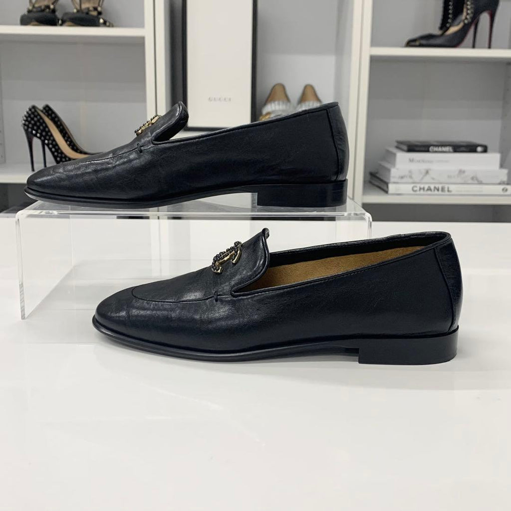 Chanel CC Logo Leather Loafers Black — view 3