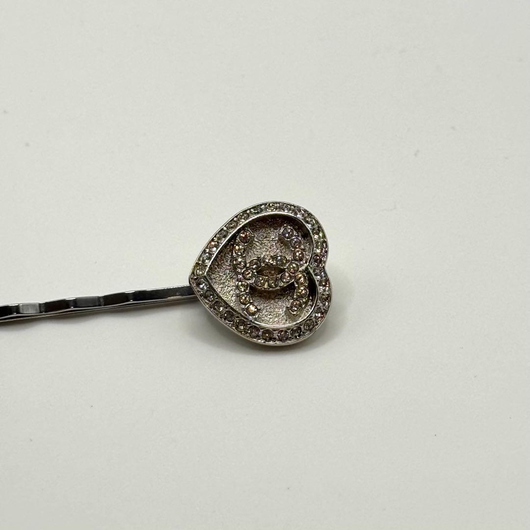 Chanel Hairpin CC Logo Heart Rhinestone Silver — view 5