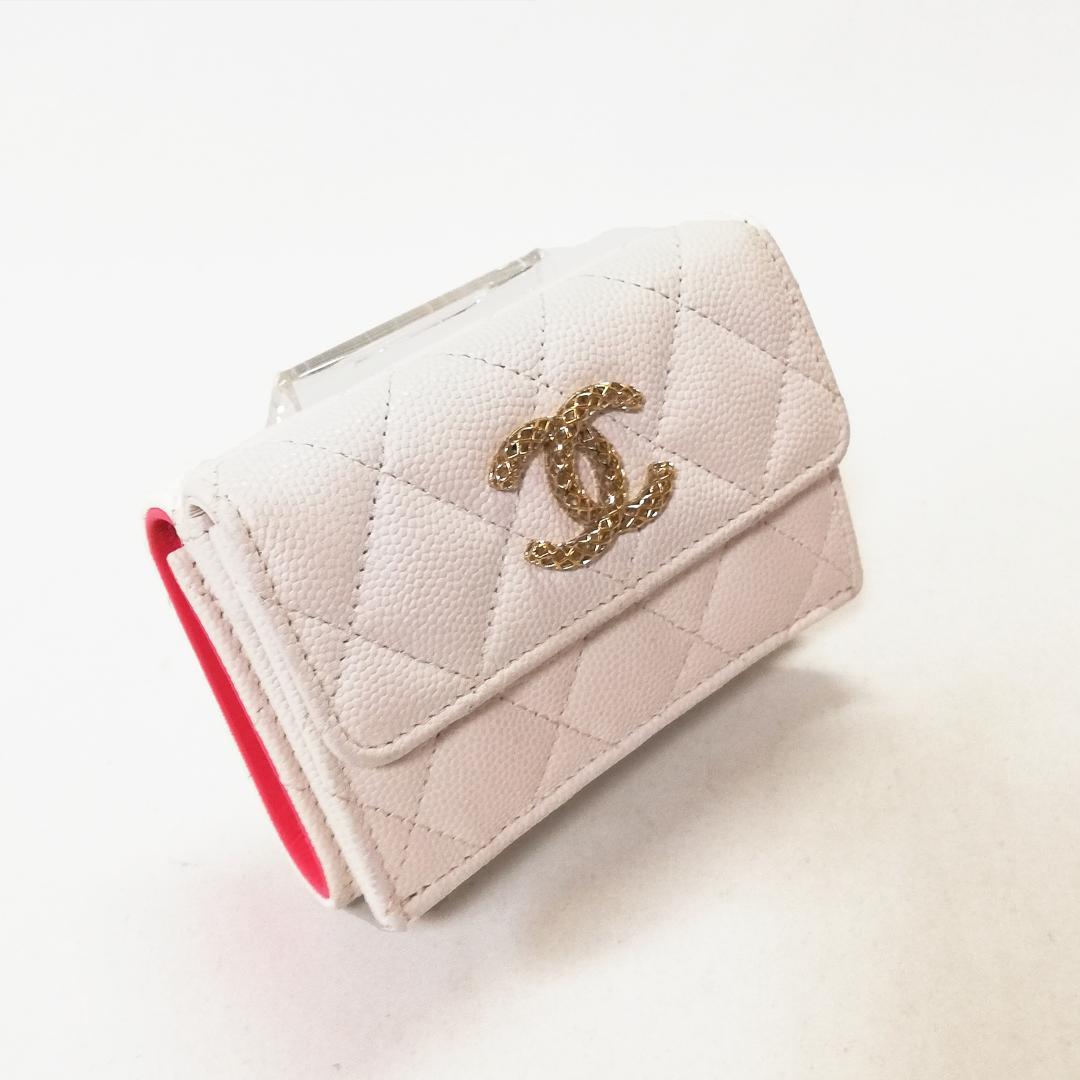 Chanel Caviar Leather Trifold Wallet White — view 2