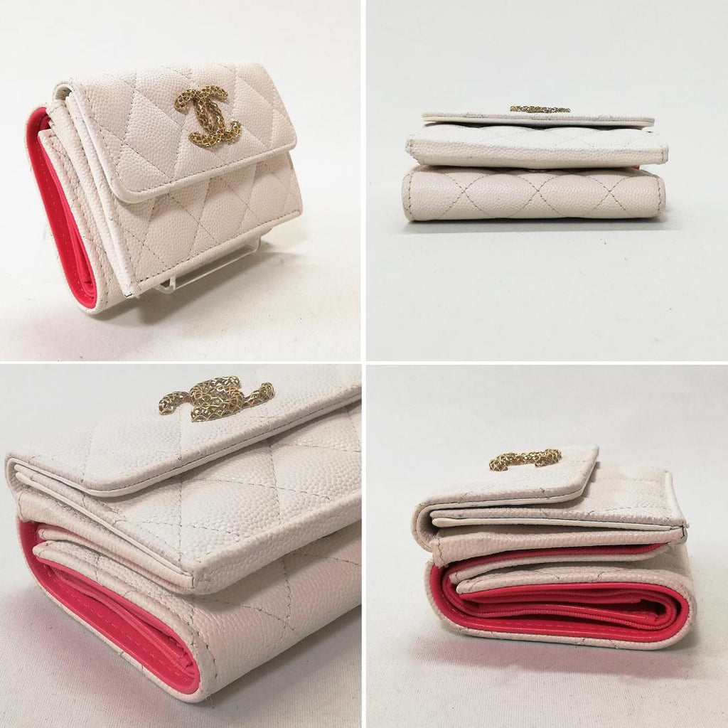 Chanel Caviar Leather Trifold Wallet White — view 3