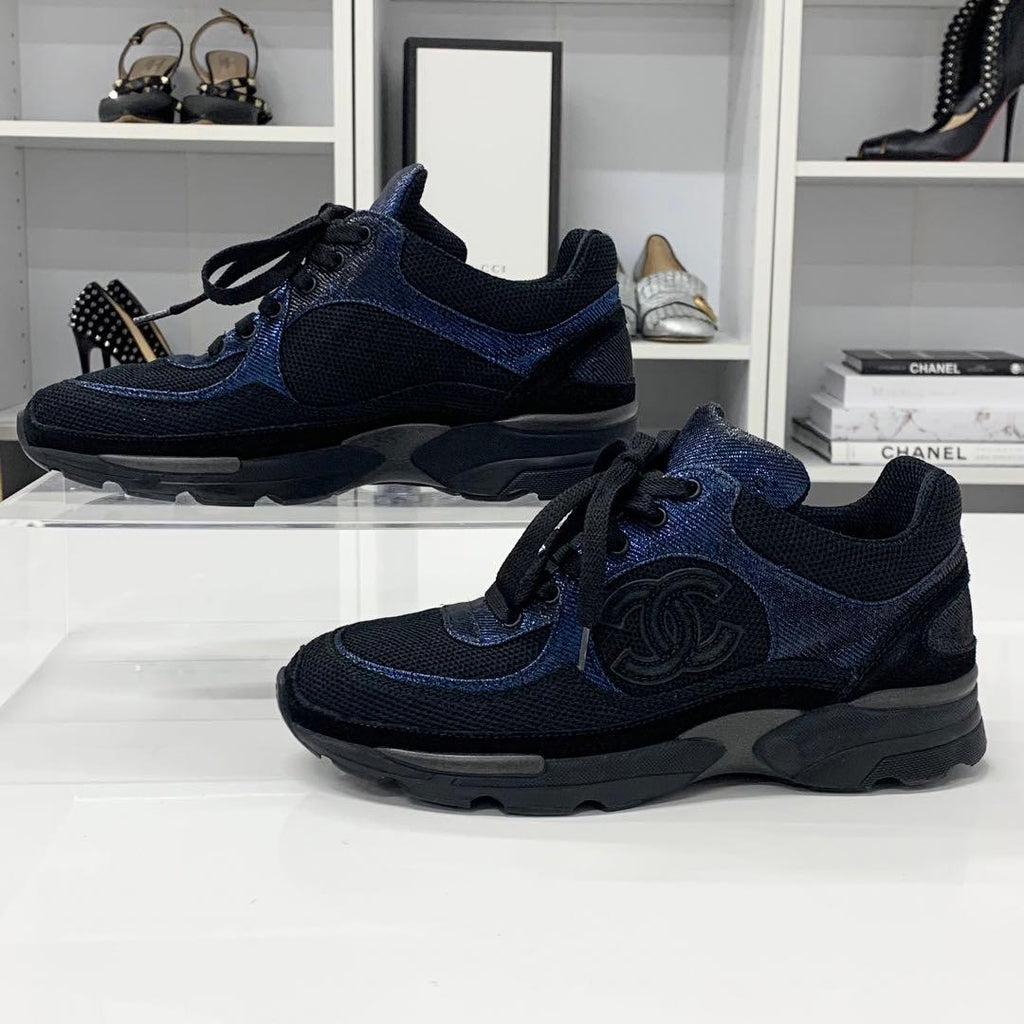Chanel Coco Mark Fabric Sneakers Metallic Black Blue — view 2