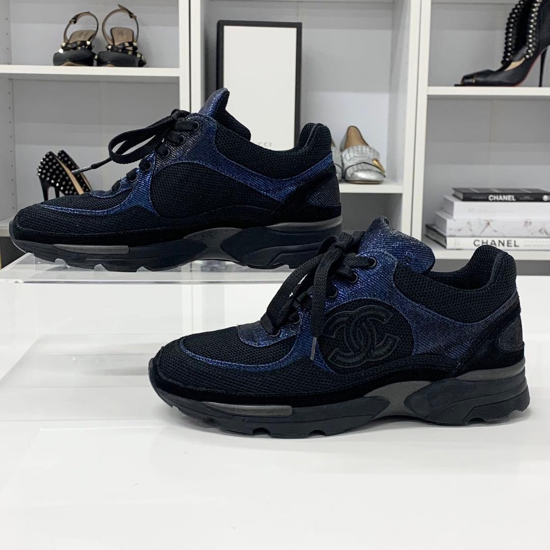 Chanel Coco Mark Fabric Sneakers Metallic Black Blue — view 2