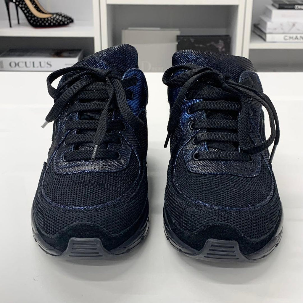 Chanel Coco Mark Fabric Sneakers Metallic Black Blue — view 4