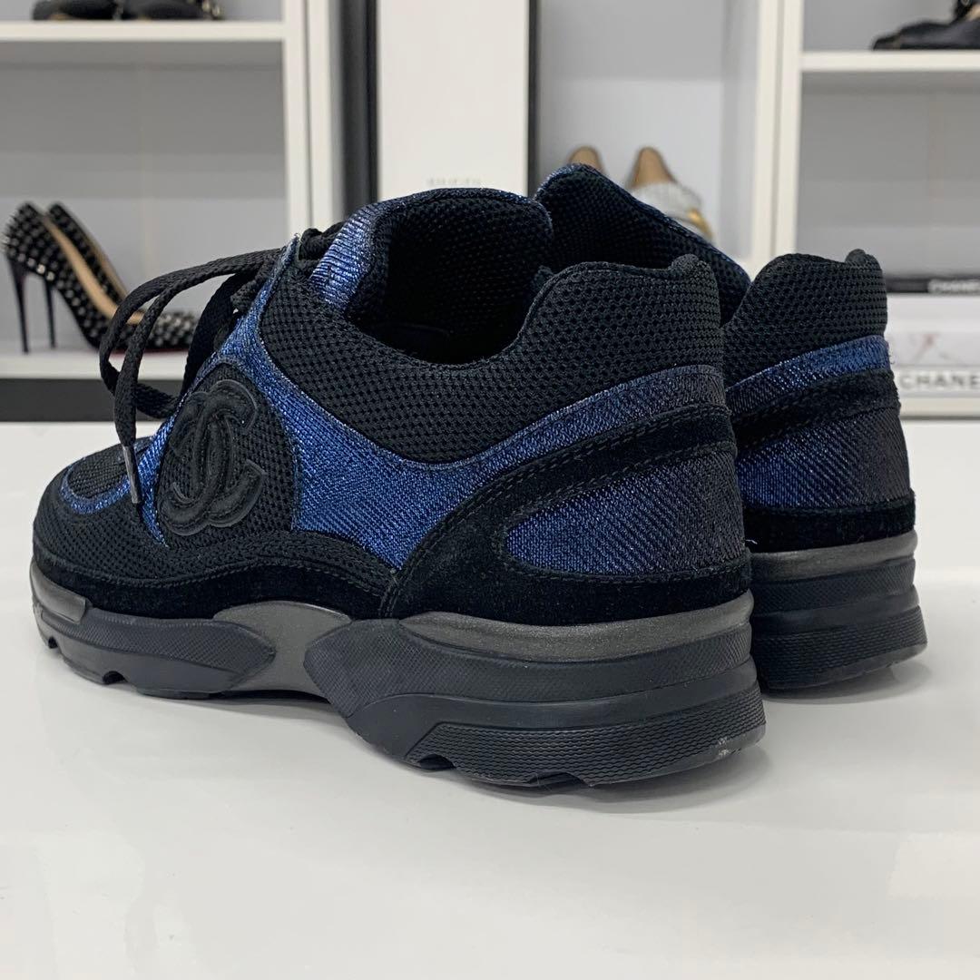 Chanel Coco Mark Fabric Sneakers Metallic Black Blue — view 5