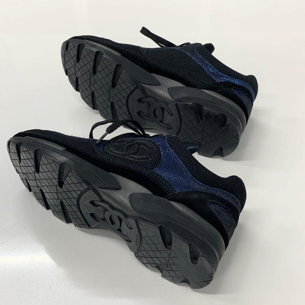 Chanel Coco Mark Fabric Sneakers Metallic Black Blue — view 7