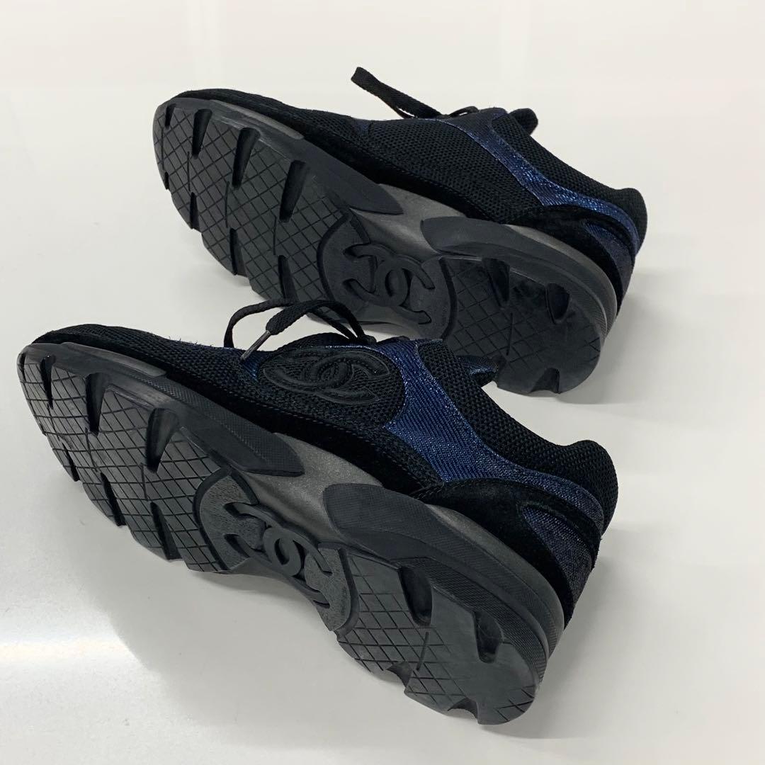 Chanel Coco Mark Fabric Sneakers Metallic Black Blue — view 7