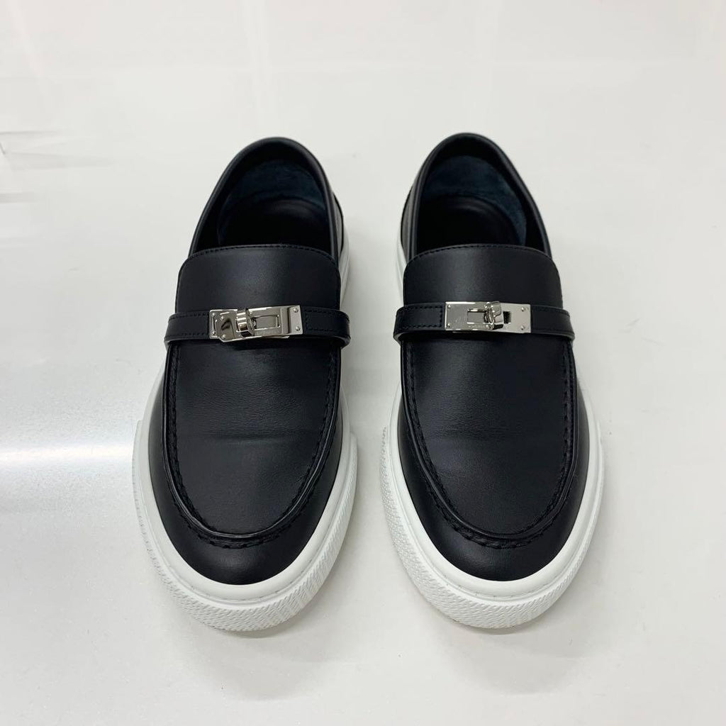 Hermes Game Leather Kelly Slip Ons Black Heel — view 2