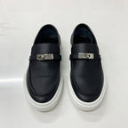 Hermes Game Leather Kelly Slip Ons Black Heel — view 2