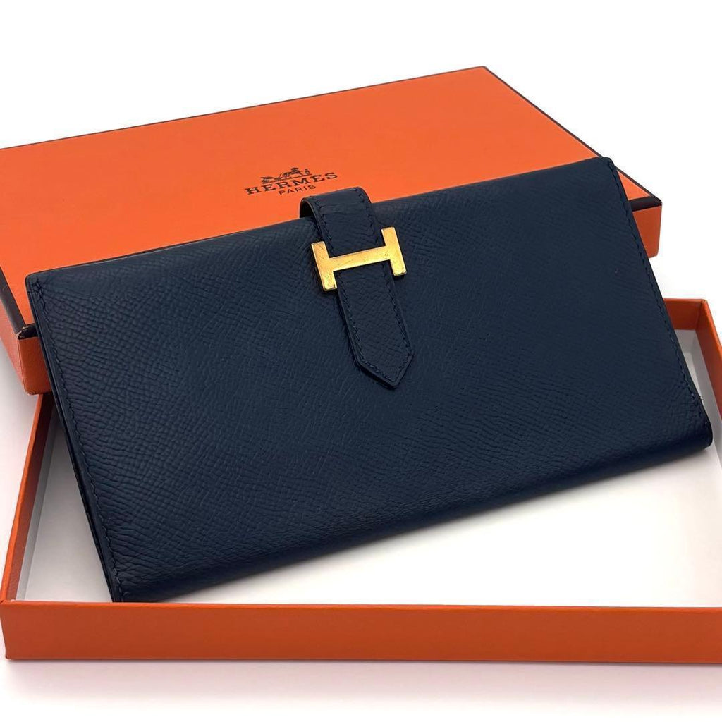 Hermes Bearn Classic Bifold Wallet Navy Leather Epsom